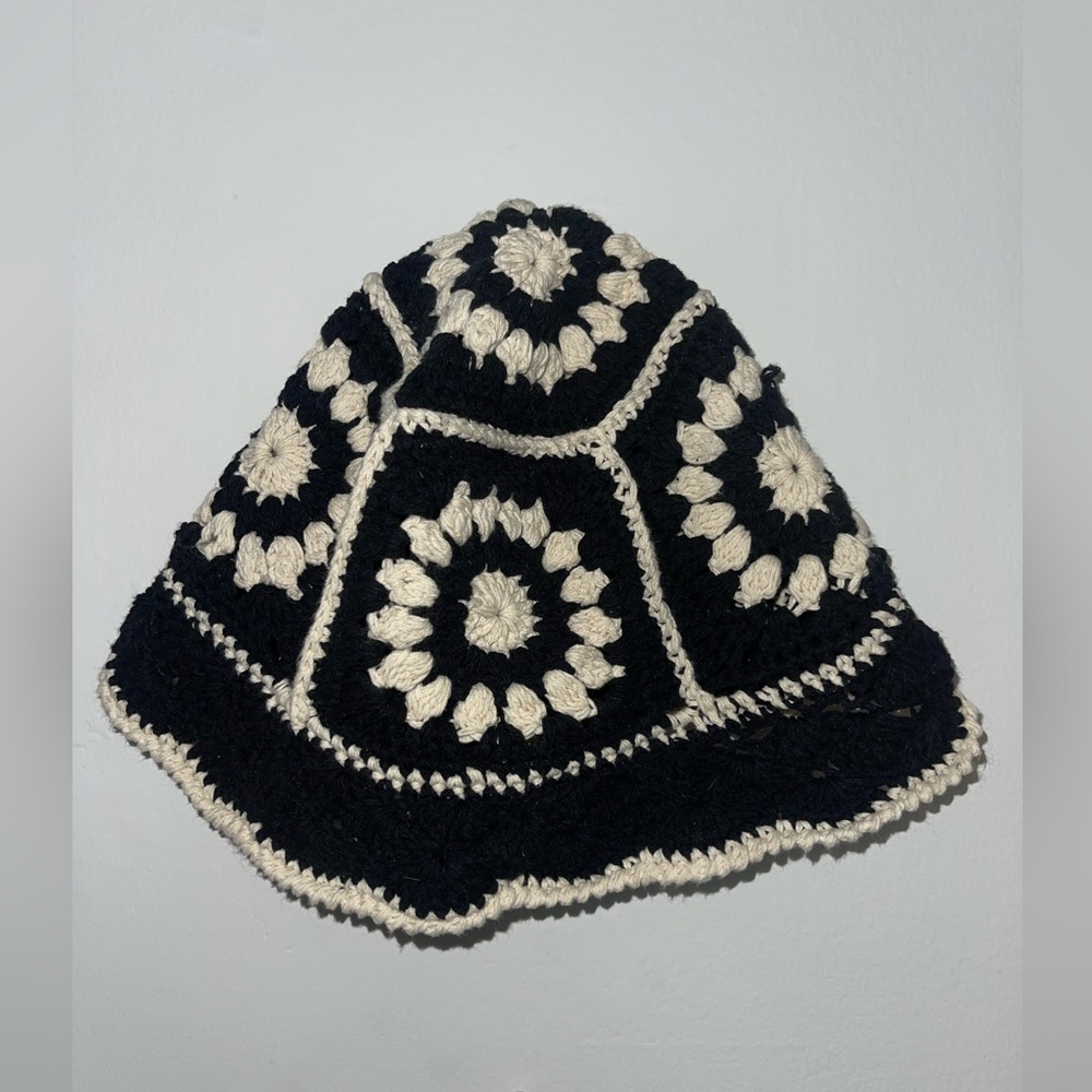 Black and cream Crochet Bucket Hat